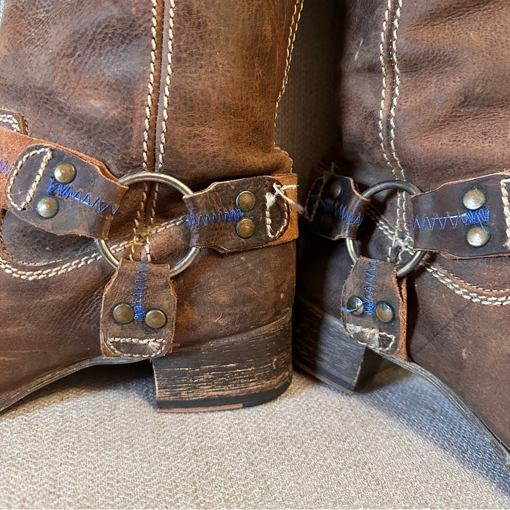 Bed Stu Roma Harness Boots Rugged Brown Leather Pull On Bottle Opener Classic - Picture 4 of 12